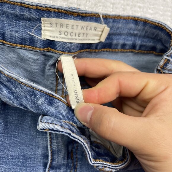 Streetwear Society Skinny High Rise Floral Embroidery Jeans Wom Sz 5 Blue Denim - Picture 7 of 12